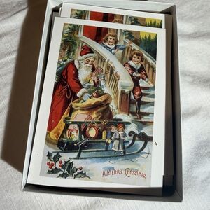 Set of `15 Christmas Cards & Envelopes Santa with His Sleigh Nostalgia Boxed Set